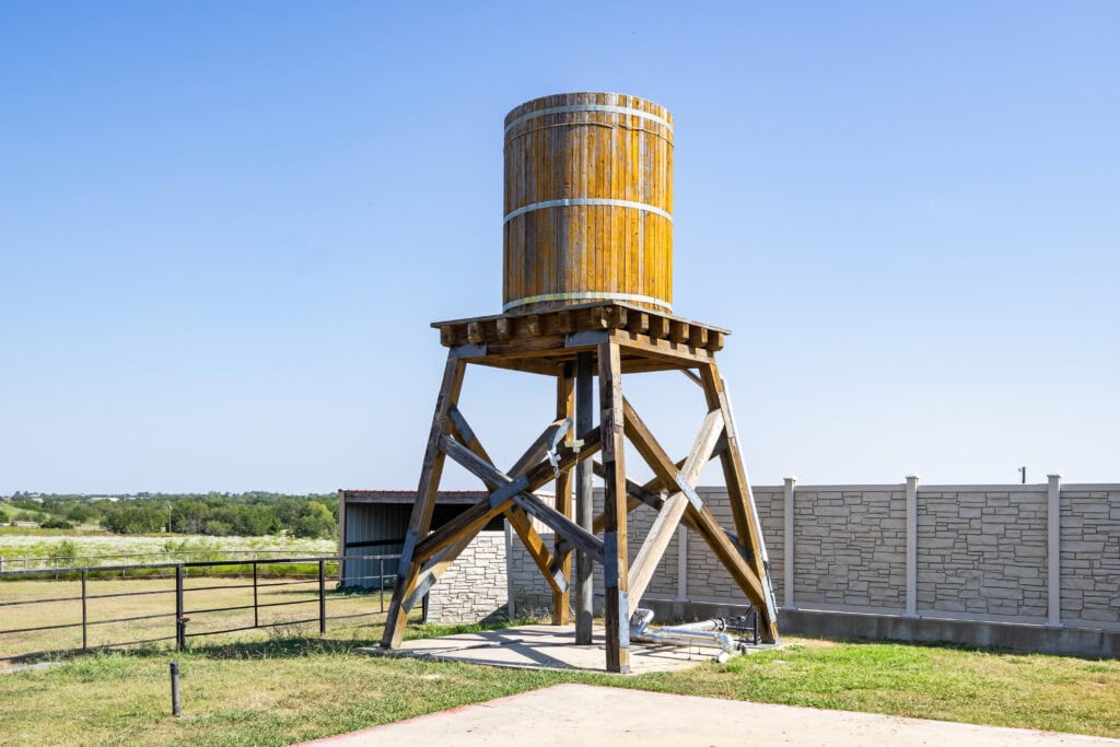 Wooden water tower on the New Hope Ranch property